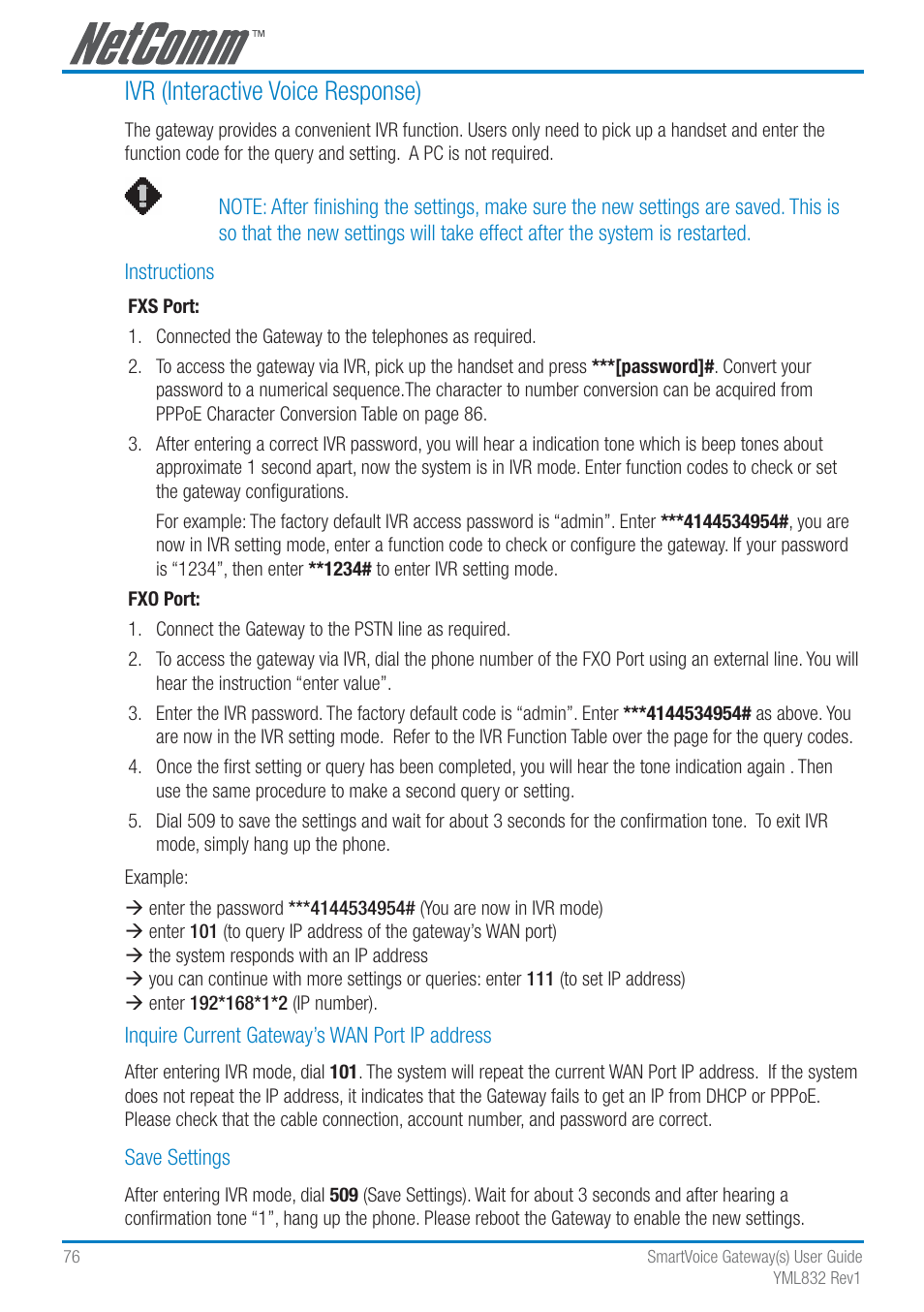 Ivr (interactive voice response) | NetComm SmartVoice Gateway User Manual | Page 76 / 95