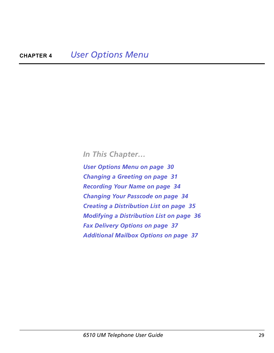 Chapter 4 user options menu, User options menu | NetComm 6510 User Manual | Page 31 / 41