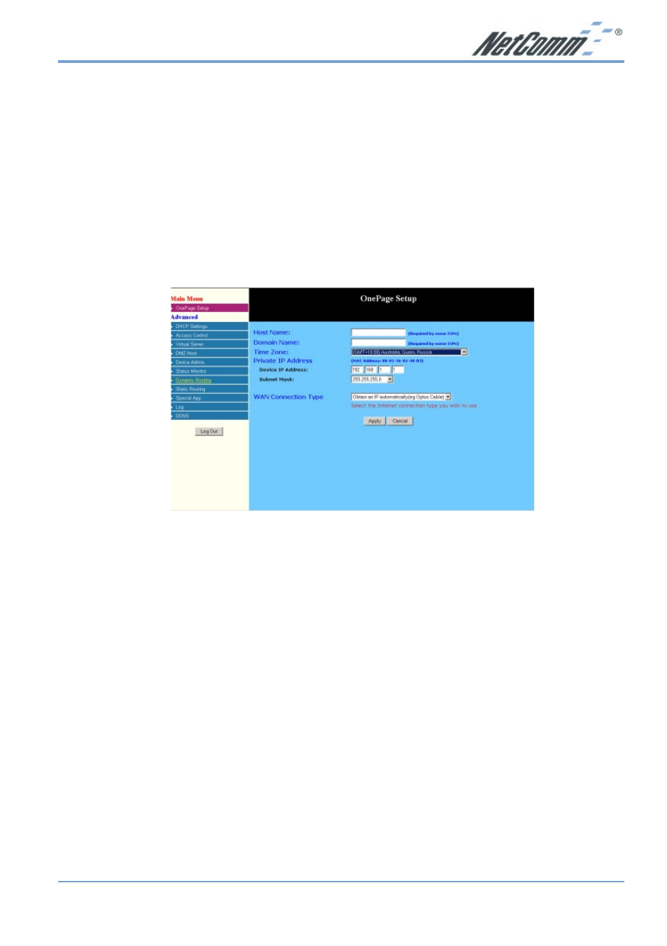 One page setup for optus cable | NetComm NB2800 User Manual | Page 7 / 52