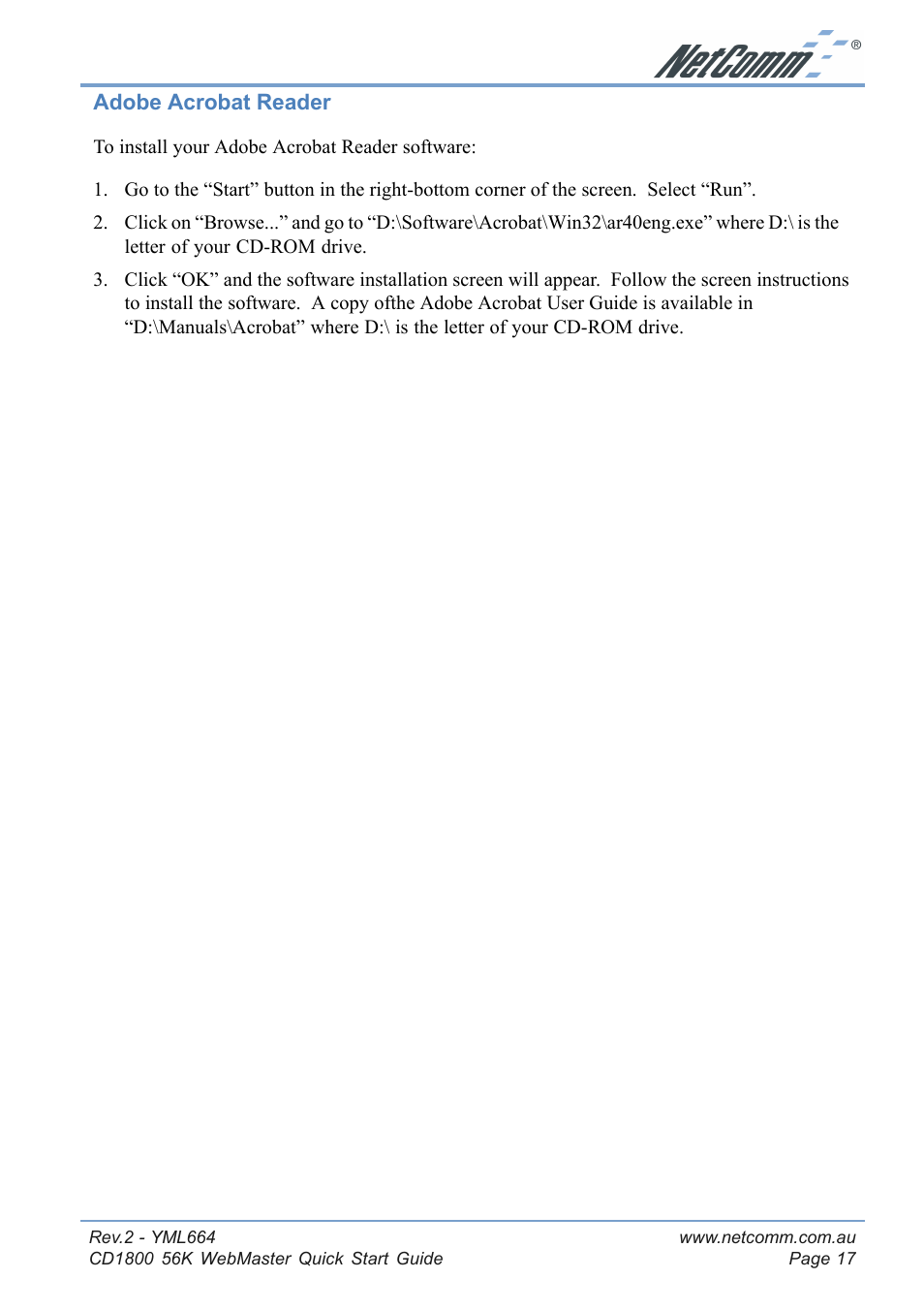 Adobe acrobat reader, Step 4 - using bvrp phonetools | NetComm 56K WebMaster CD1800 User Manual | Page 17 / 28