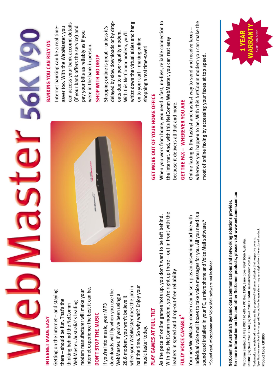 NetComm 56K WebMaster CD1800 User Manual | Page 28 / 28