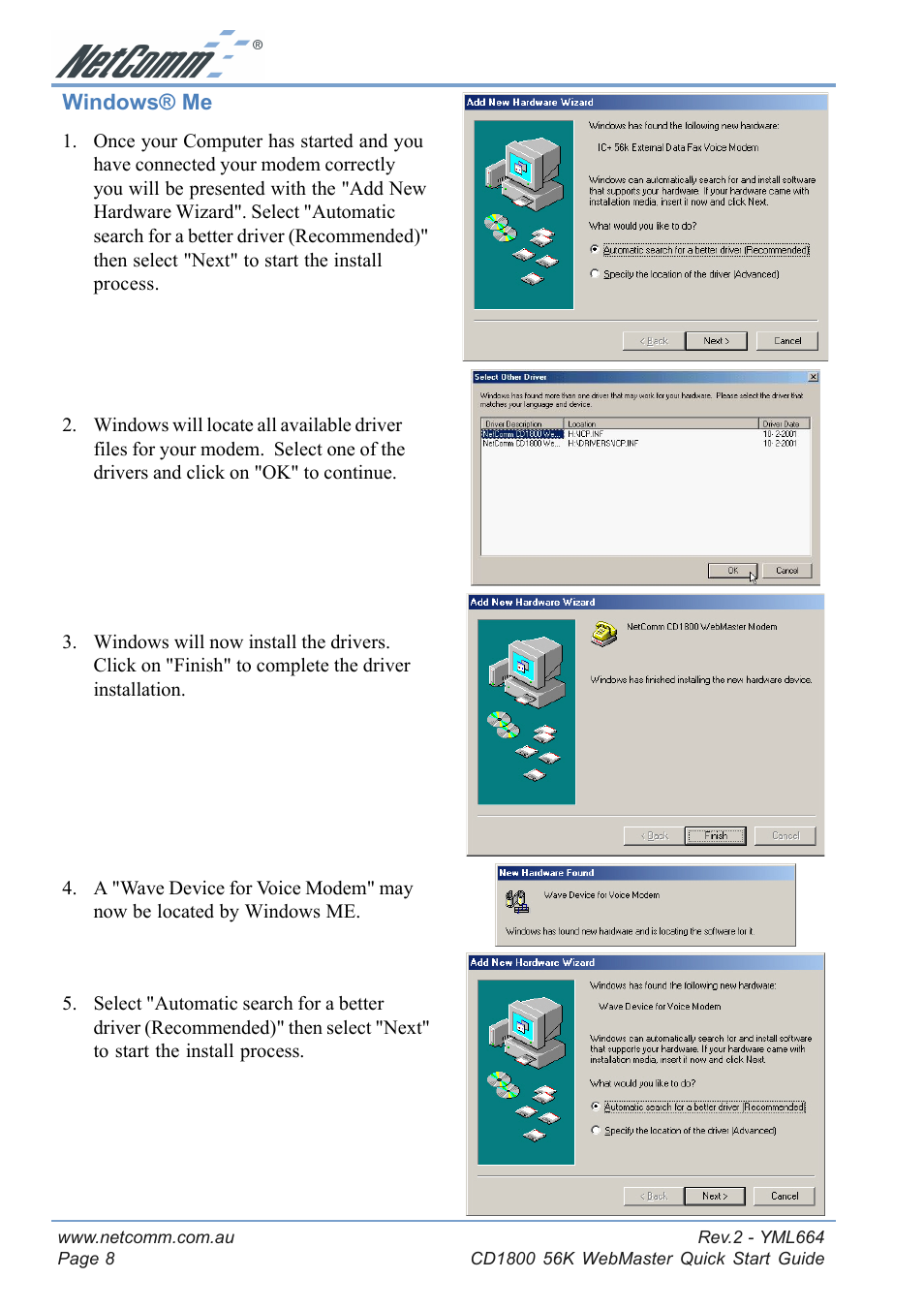 Windows® me | NetComm 56K WebMaster CD1800 User Manual | Page 8 / 28