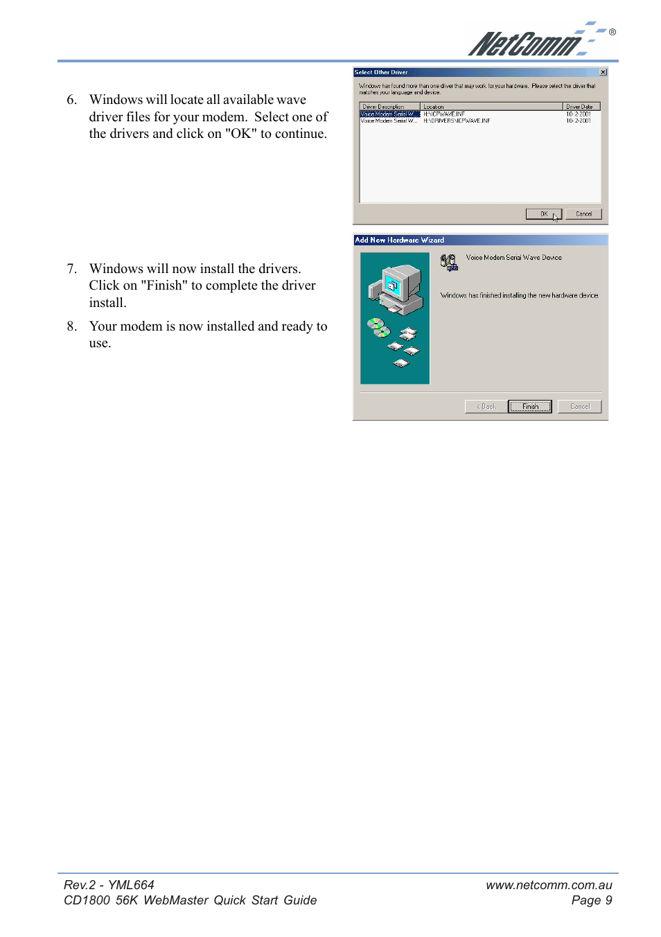 Windows®98 | NetComm 56K WebMaster CD1800 User Manual | Page 9 / 28