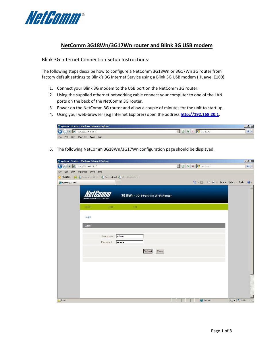 NetComm 3G18WN User Manual | 3 pages