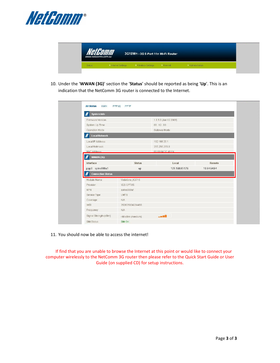 NetComm 3G18WN User Manual | Page 3 / 3