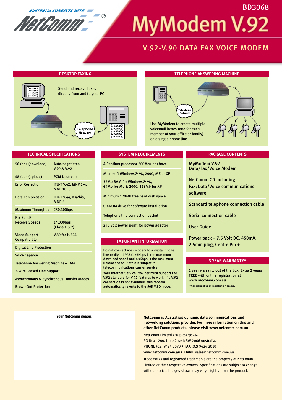 NetComm BD3068 User Manual | Page 2 / 2