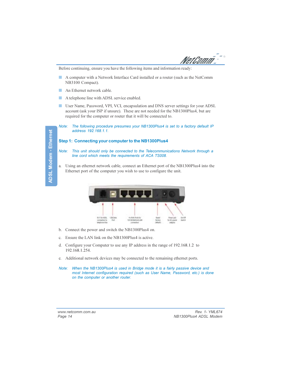 NetComm NB1300PLUS4 User Manual | Page 14 / 92