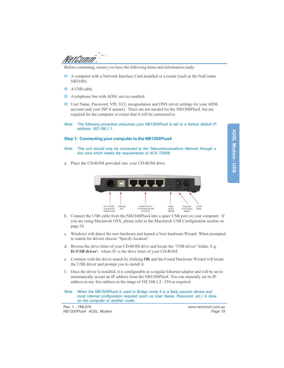 NetComm NB1300PLUS4 User Manual | Page 19 / 92