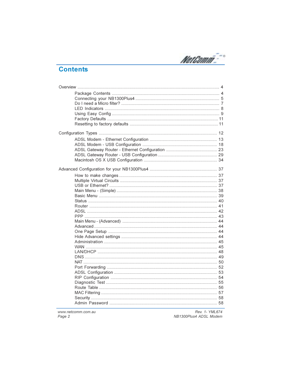 NetComm NB1300PLUS4 User Manual | Page 2 / 92