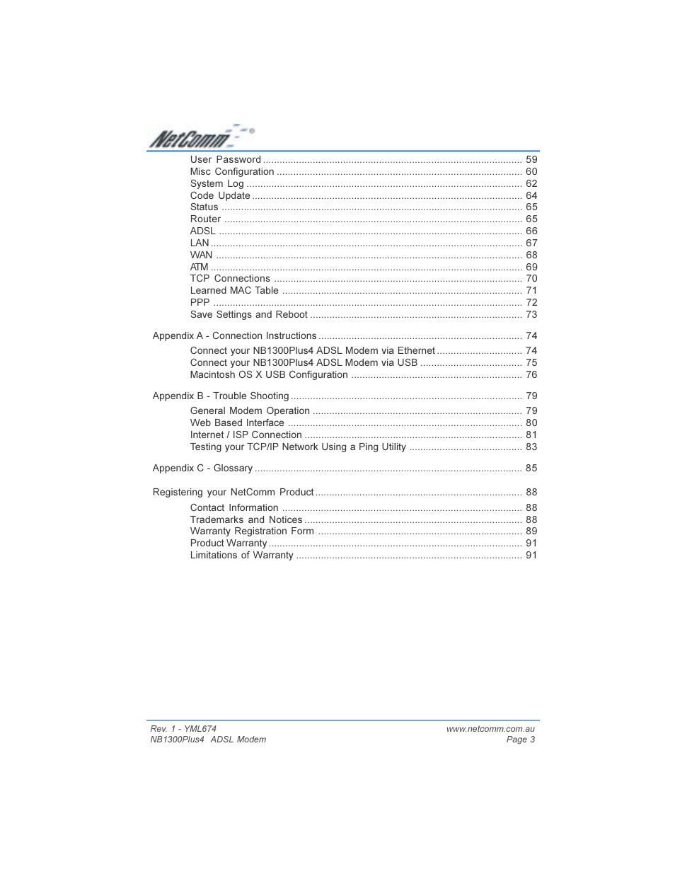 NetComm NB1300PLUS4 User Manual | Page 3 / 92
