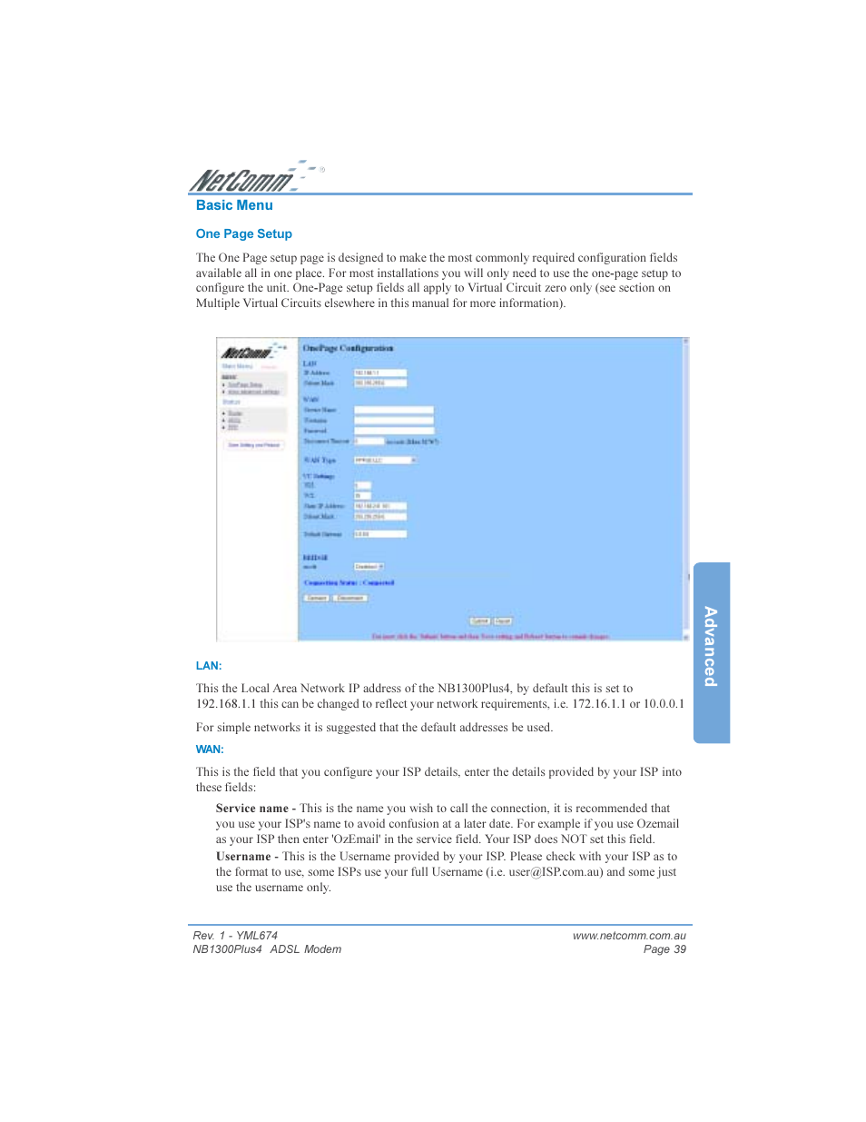 Advanced | NetComm NB1300PLUS4 User Manual | Page 39 / 92