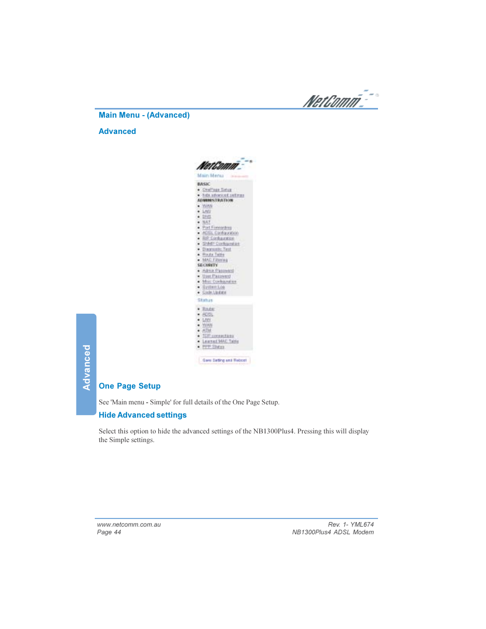 Advanced | NetComm NB1300PLUS4 User Manual | Page 44 / 92