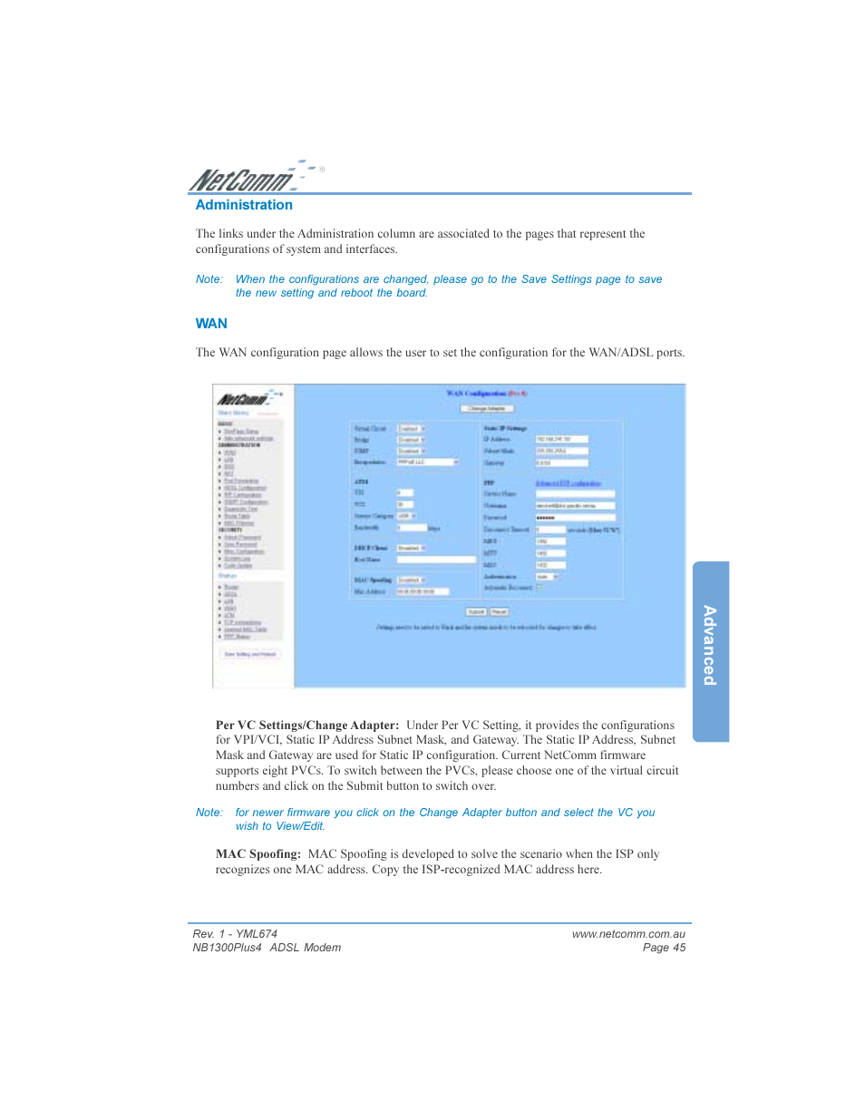 Advanced | NetComm NB1300PLUS4 User Manual | Page 45 / 92
