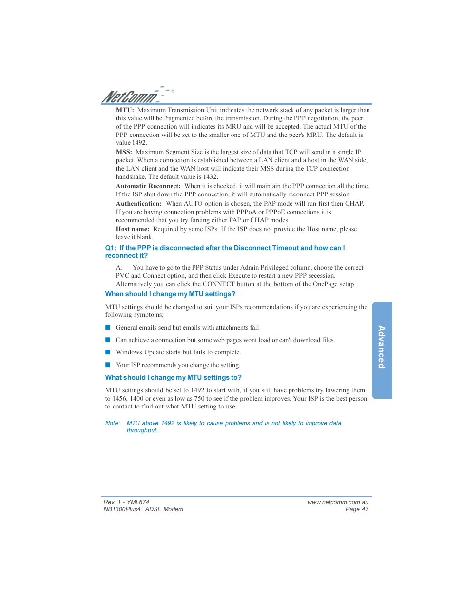 Advanced | NetComm NB1300PLUS4 User Manual | Page 47 / 92