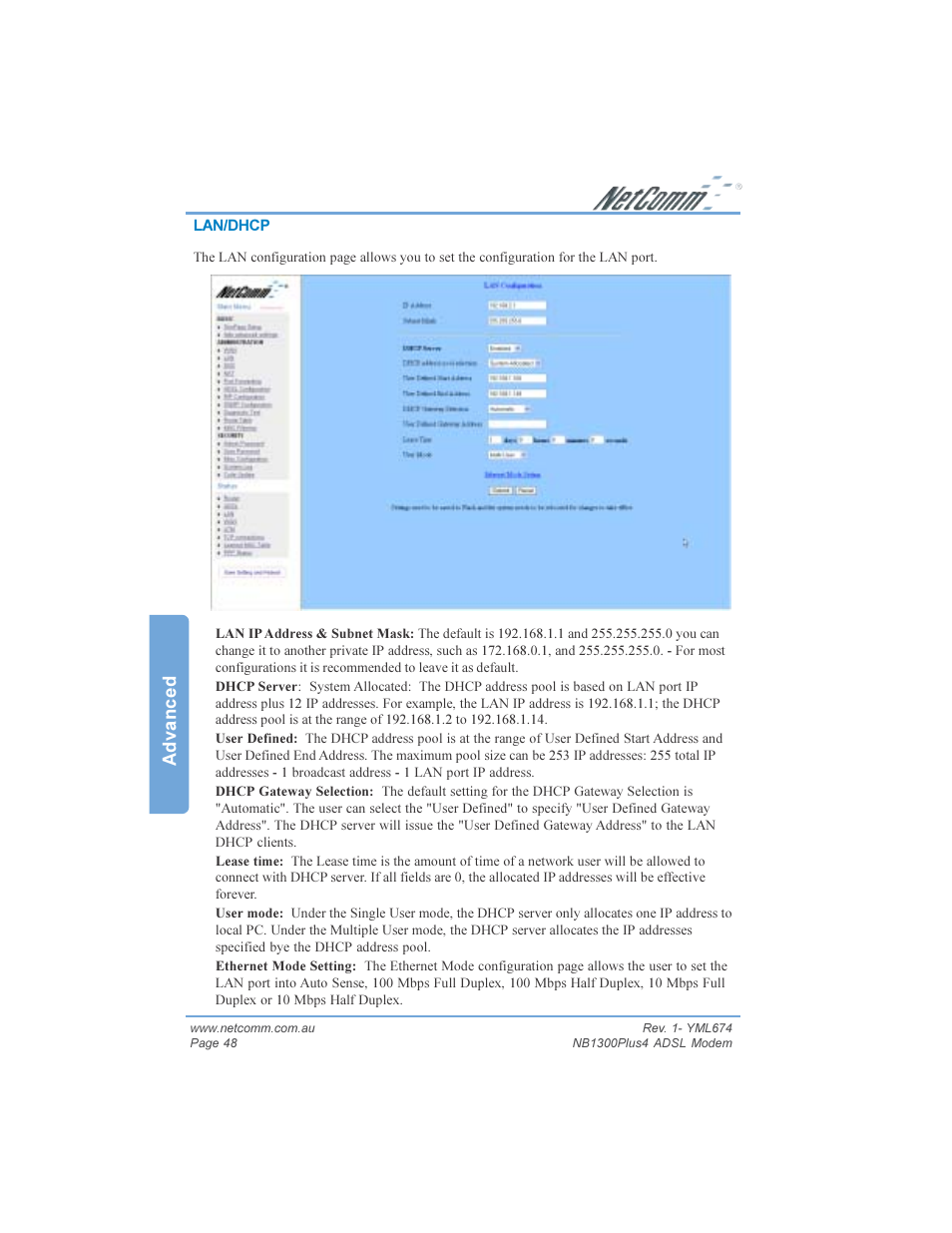 Advanced | NetComm NB1300PLUS4 User Manual | Page 48 / 92