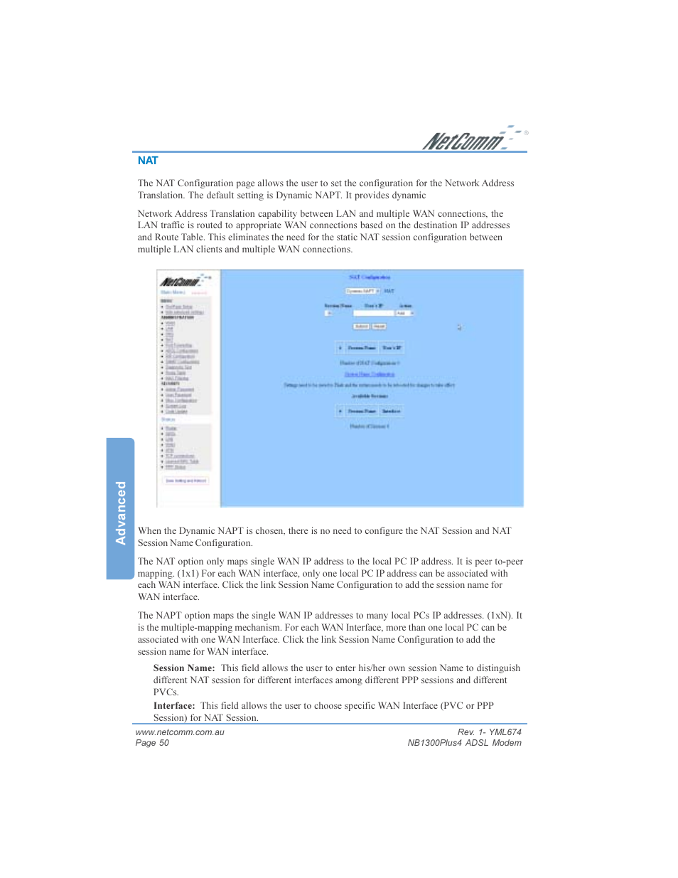 Advanced | NetComm NB1300PLUS4 User Manual | Page 50 / 92