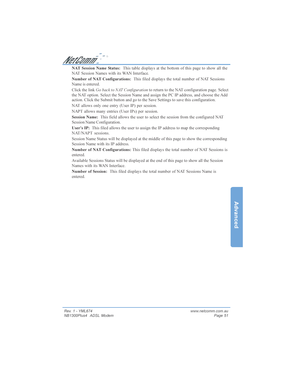 Advanced | NetComm NB1300PLUS4 User Manual | Page 51 / 92