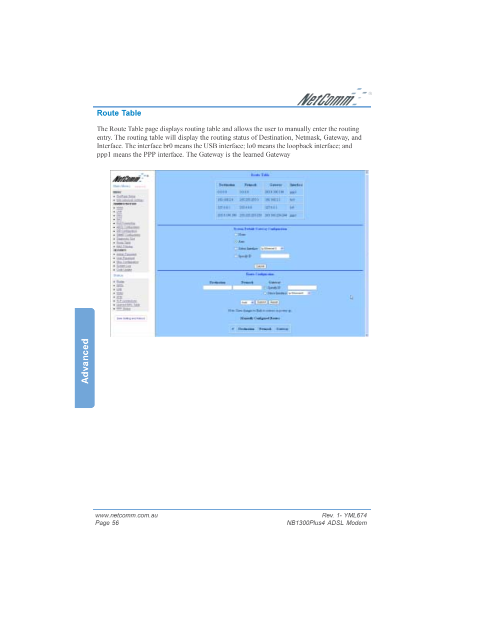 Advanced | NetComm NB1300PLUS4 User Manual | Page 56 / 92