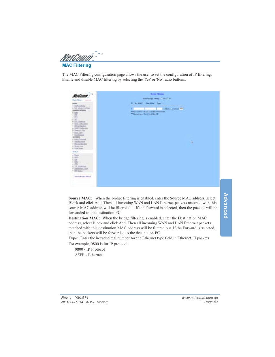 Advanced | NetComm NB1300PLUS4 User Manual | Page 57 / 92