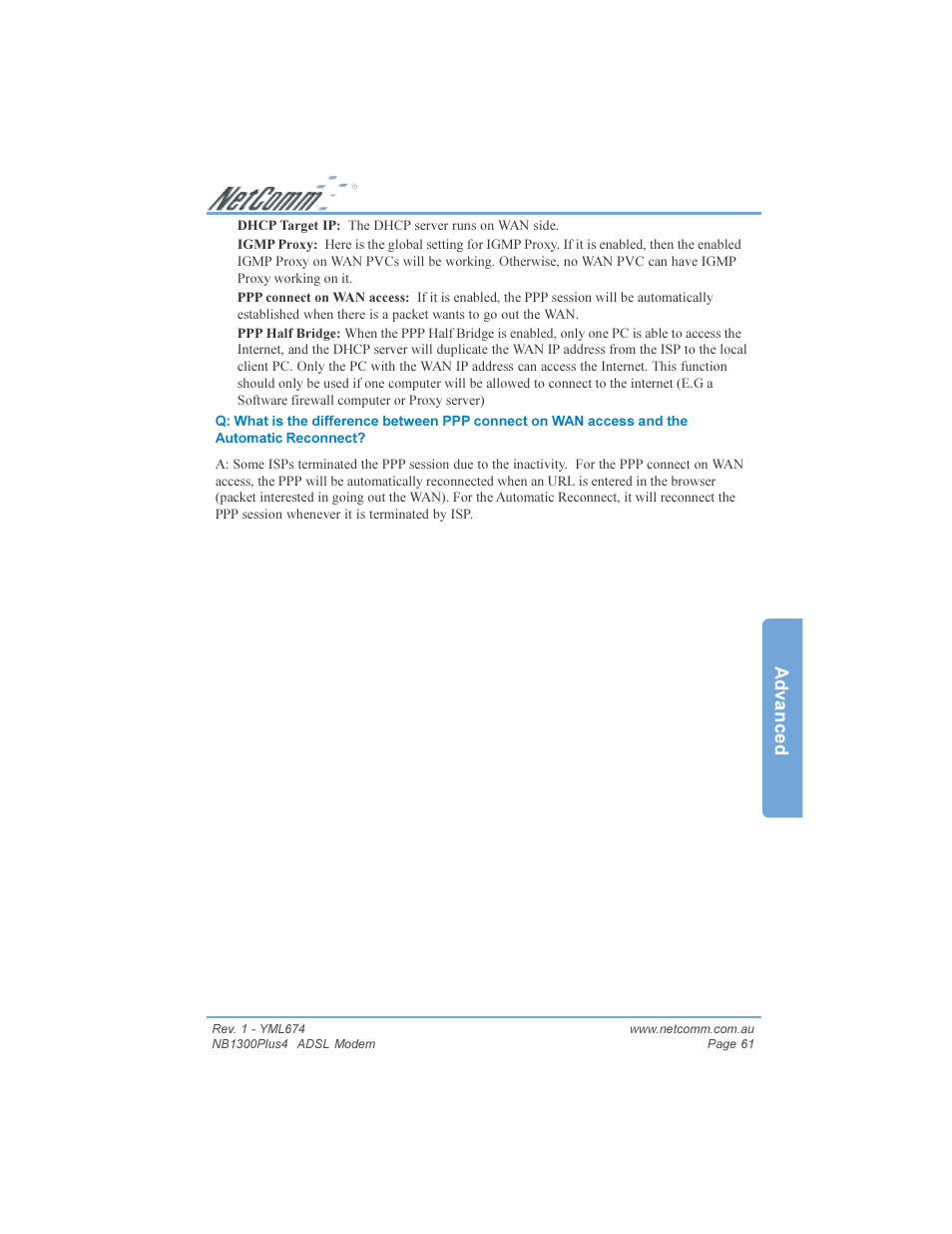 Advanced | NetComm NB1300PLUS4 User Manual | Page 61 / 92