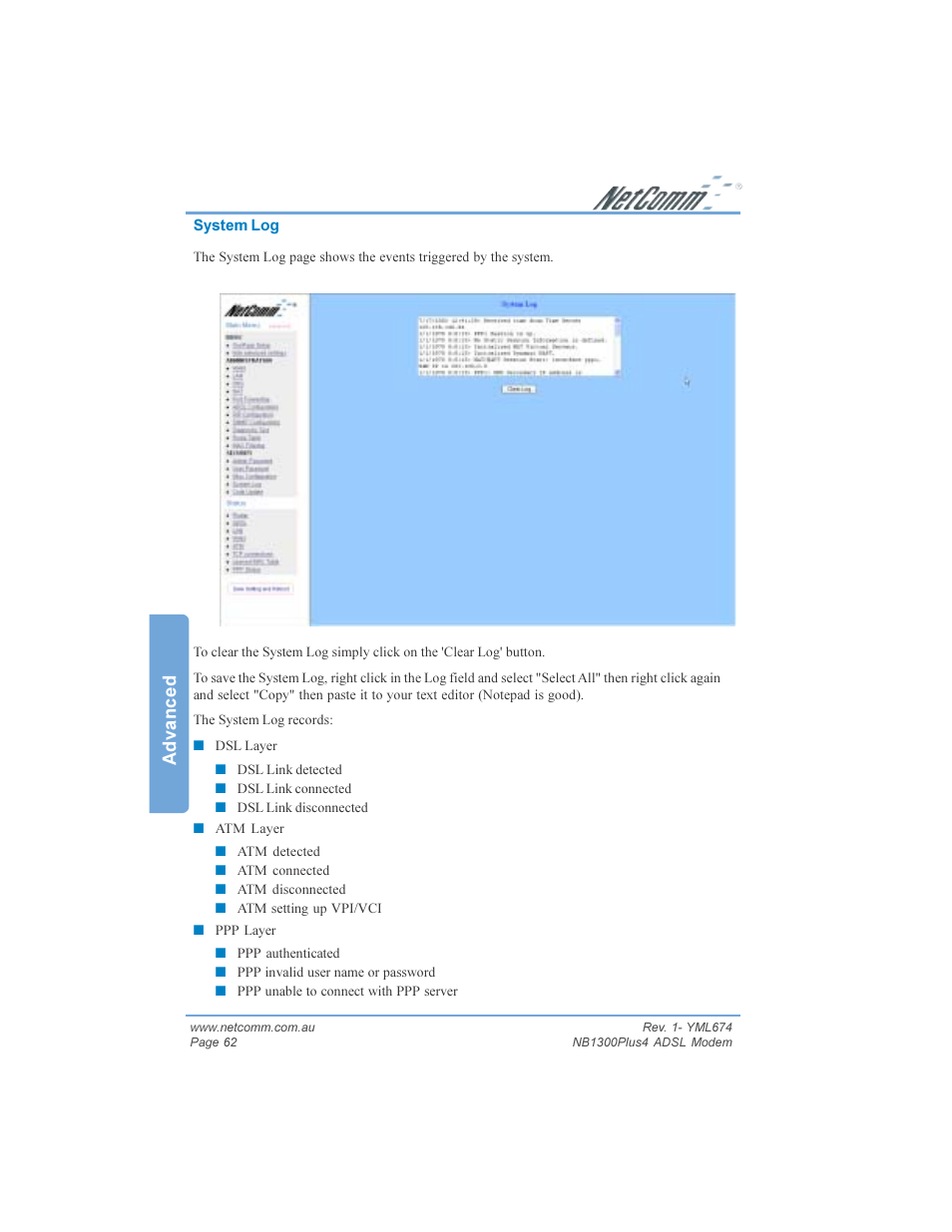 Advanced | NetComm NB1300PLUS4 User Manual | Page 62 / 92