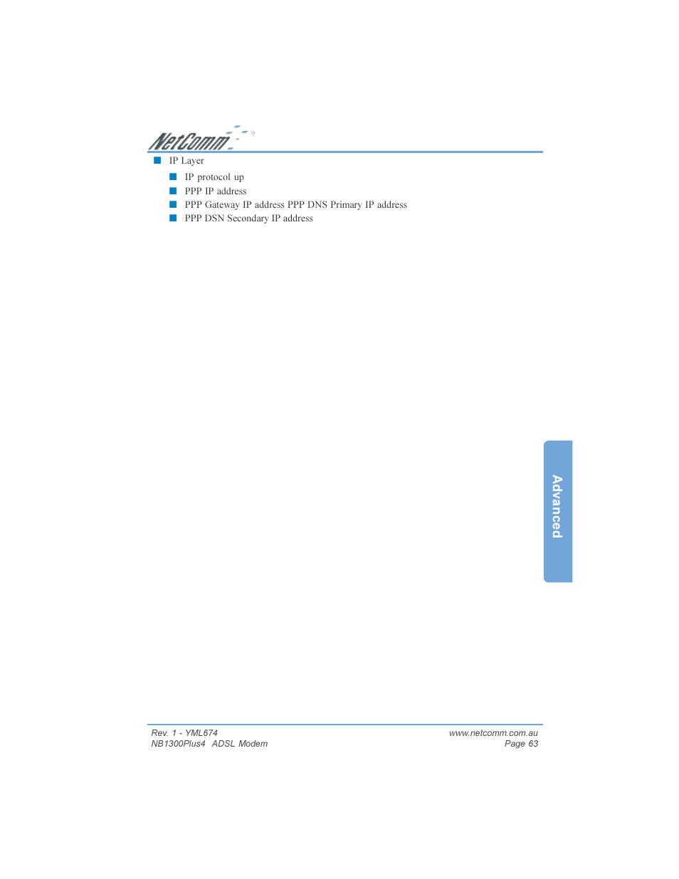 Advanced | NetComm NB1300PLUS4 User Manual | Page 63 / 92
