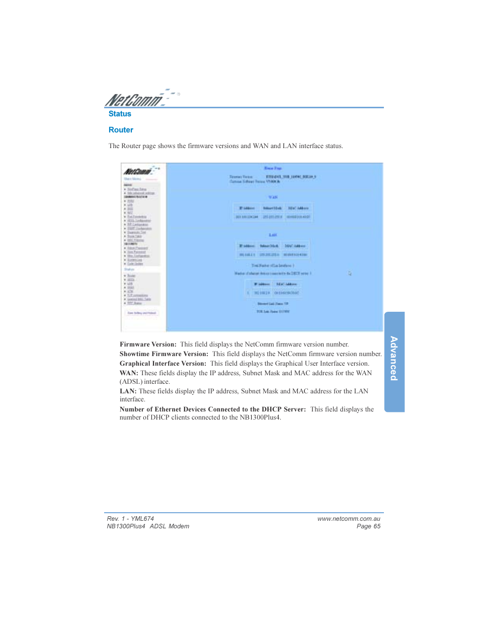 Advanced | NetComm NB1300PLUS4 User Manual | Page 65 / 92