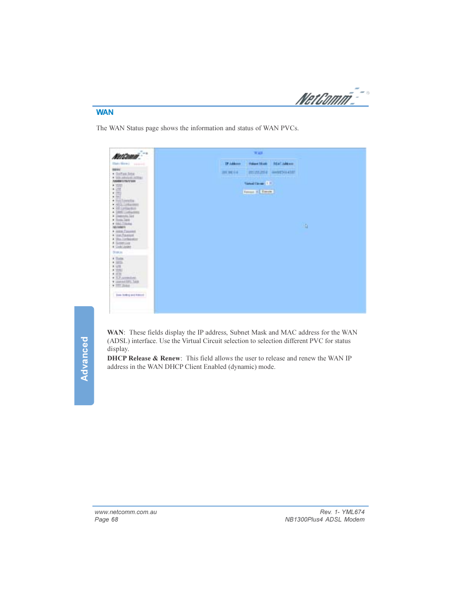 Advanced | NetComm NB1300PLUS4 User Manual | Page 68 / 92
