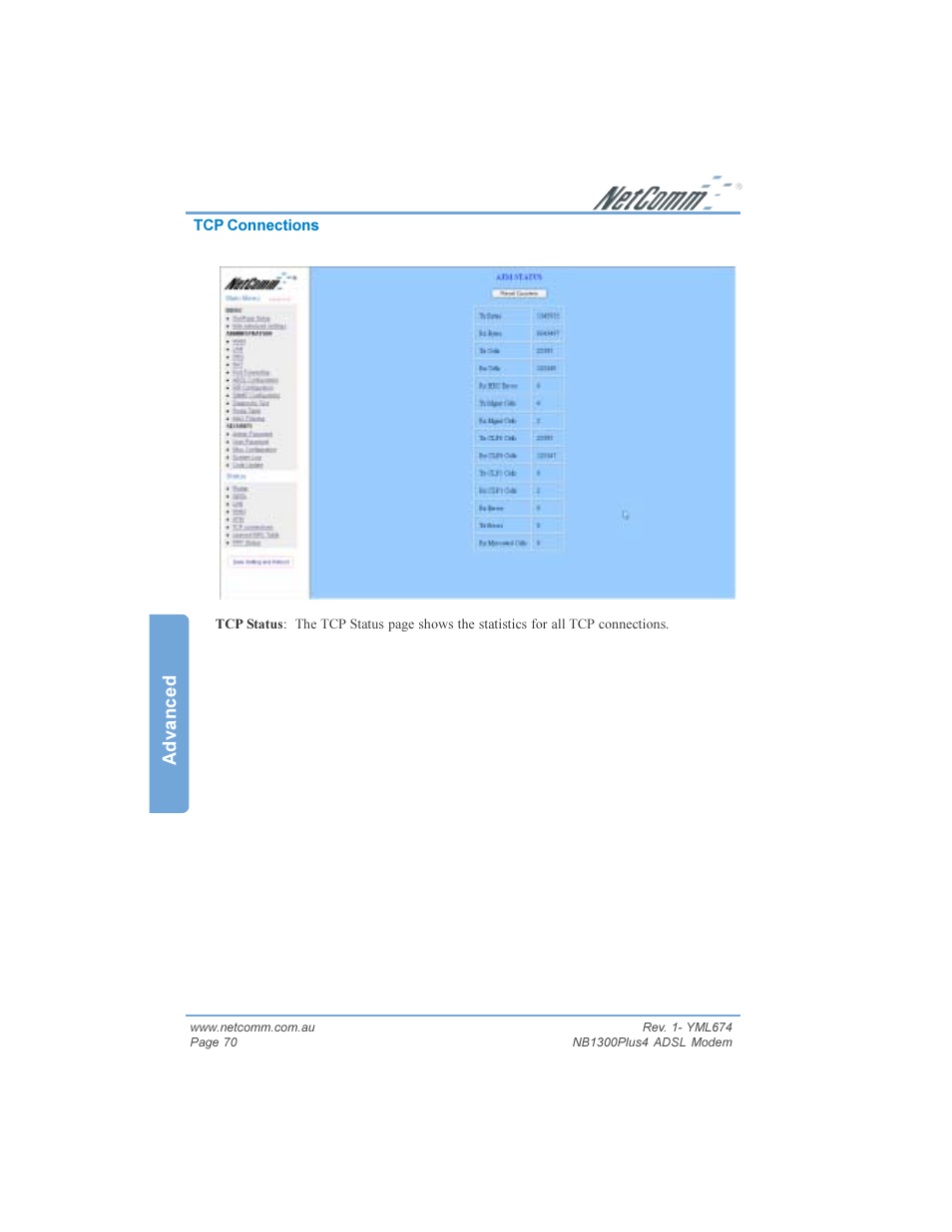 Advanced | NetComm NB1300PLUS4 User Manual | Page 70 / 92