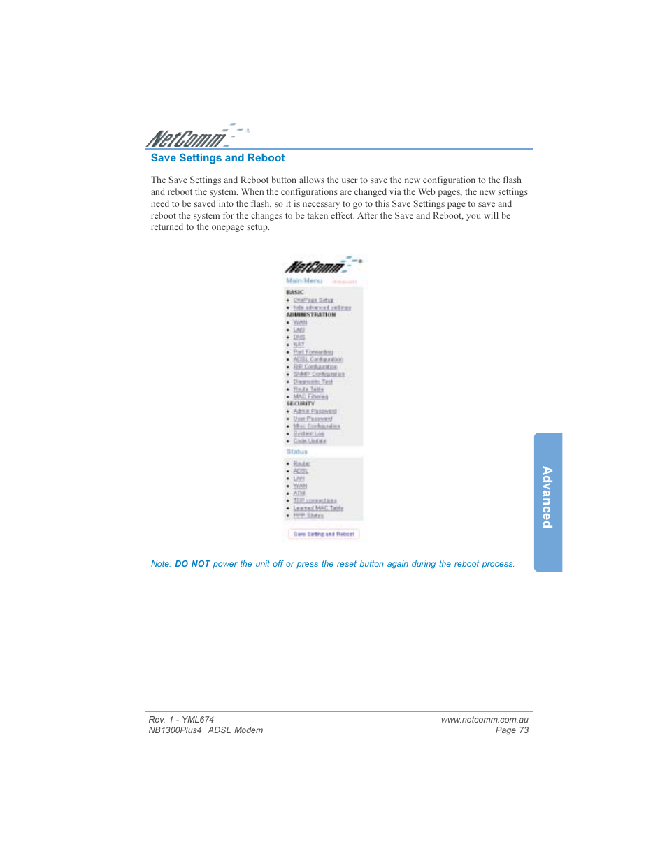 Advanced | NetComm NB1300PLUS4 User Manual | Page 73 / 92