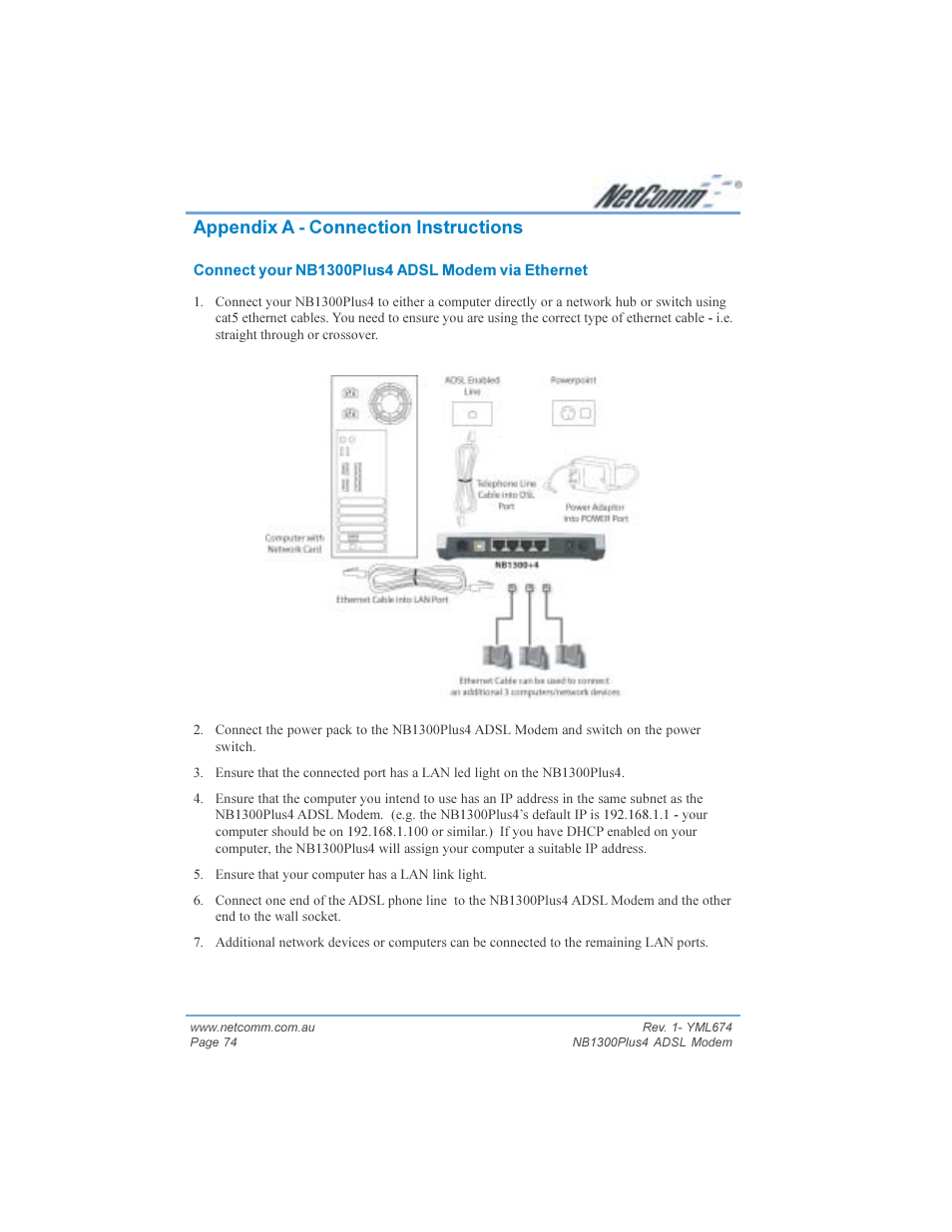 Appendix a - connection instructions | NetComm NB1300PLUS4 User Manual | Page 74 / 92
