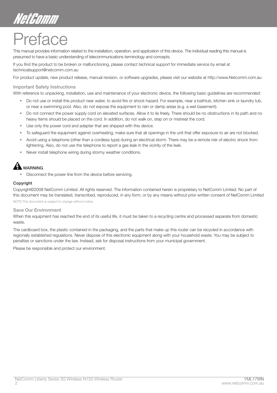 Preface | NetComm N150 User Manual | Page 2 / 53