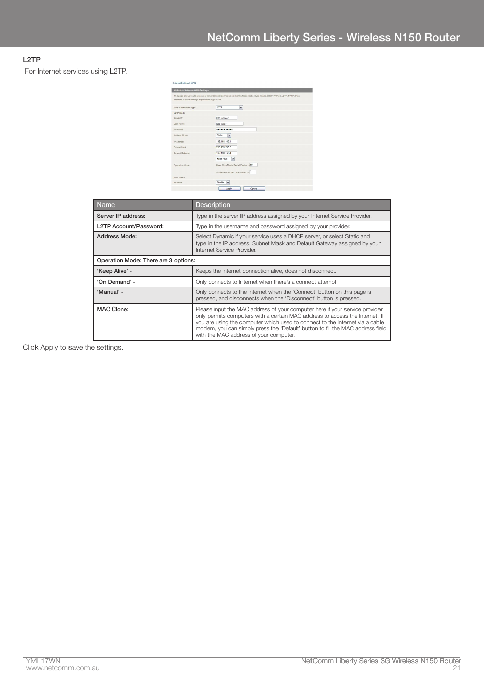 Netcomm liberty series - wireless n150 router | NetComm N150 User Manual | Page 21 / 53