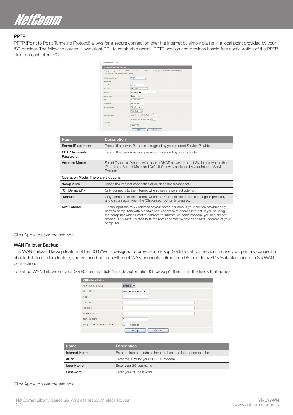 NetComm N150 User Manual | Page 22 / 53