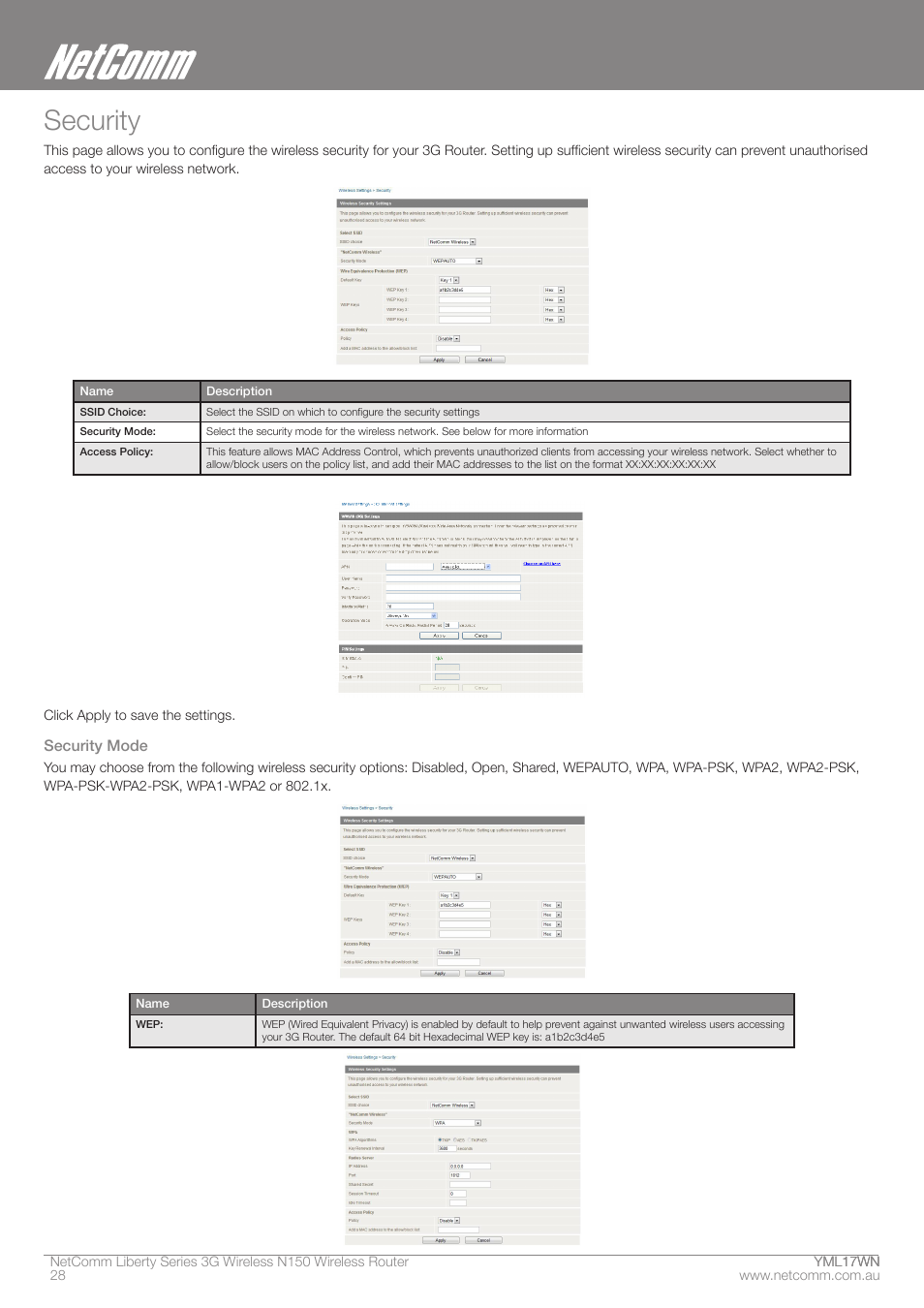 Security | NetComm N150 User Manual | Page 28 / 53