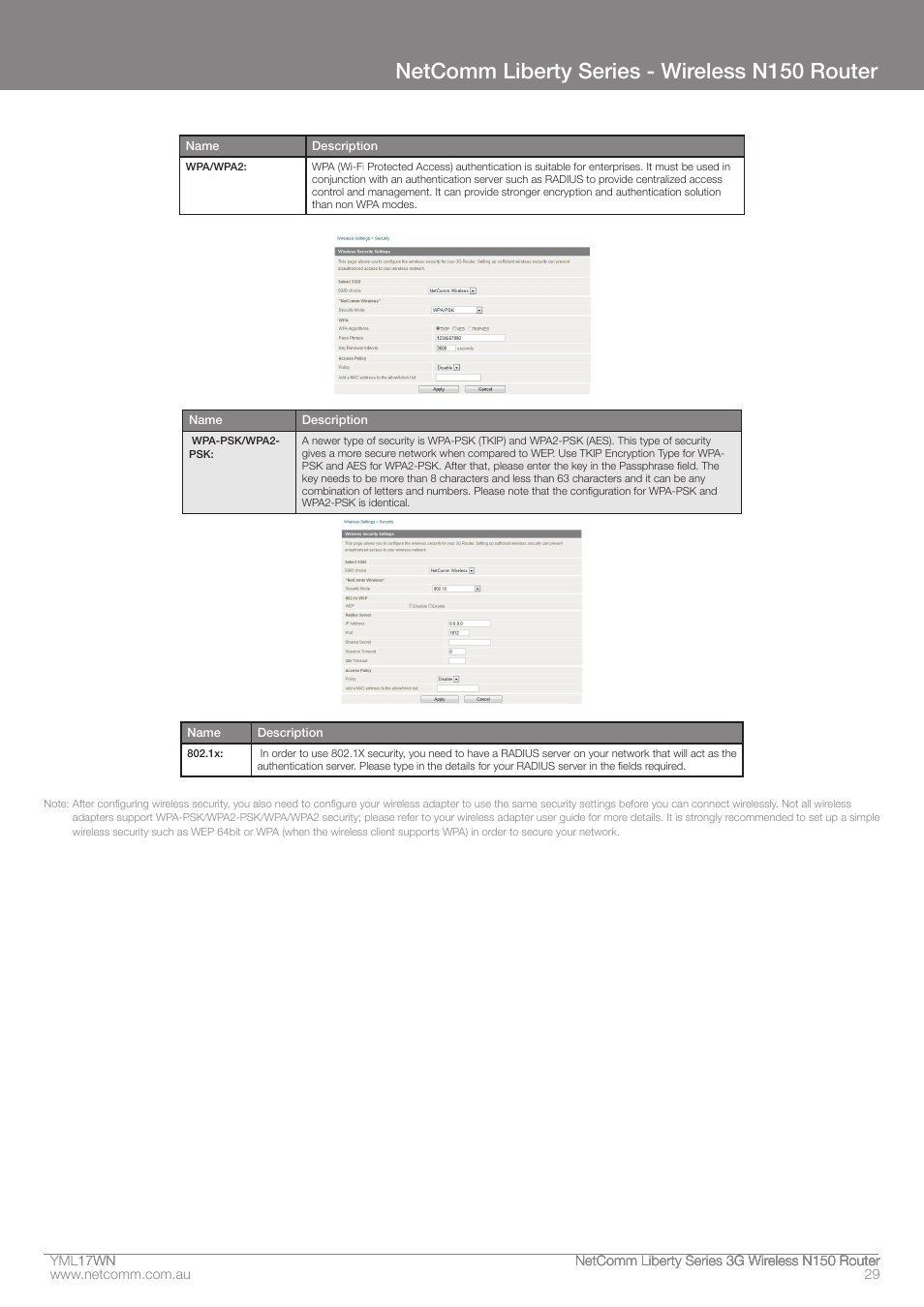 Netcomm liberty series - wireless n150 router | NetComm N150 User Manual | Page 29 / 53