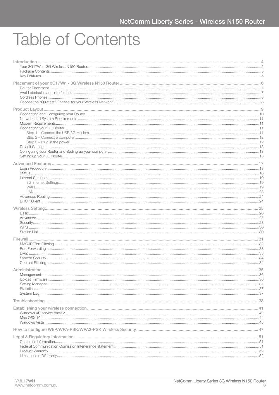 NetComm N150 User Manual | Page 3 / 53