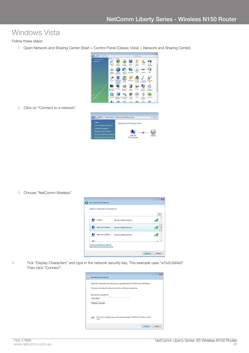 Windows vista, Netcomm liberty series - wireless n150 router | NetComm N150 User Manual | Page 45 / 53