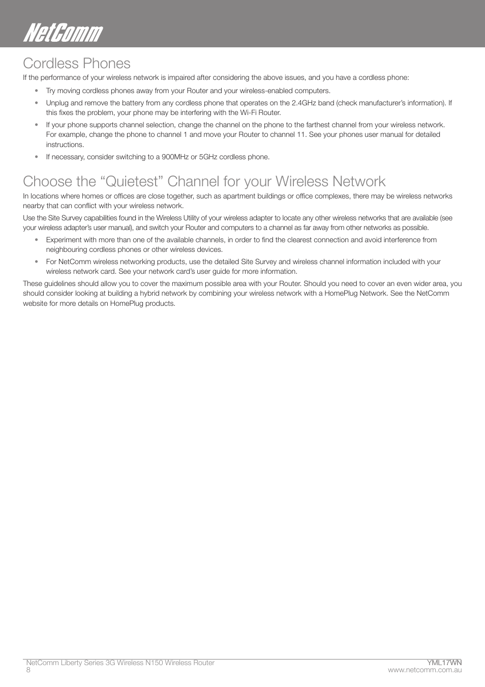 Cordless phones | NetComm N150 User Manual | Page 8 / 53
