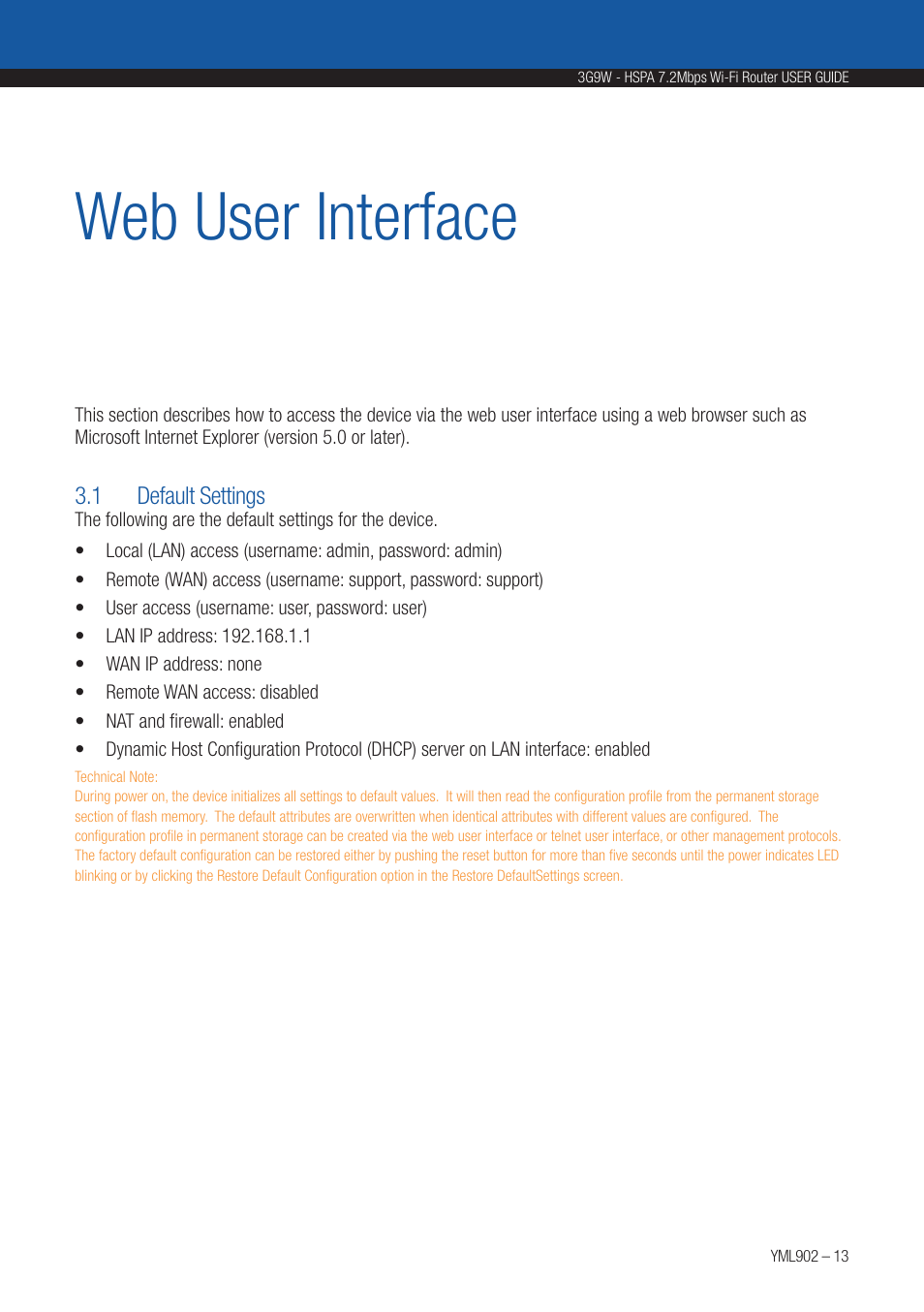 Web user interface | NetComm HSPA 7.2 MBPS WI-FI ROUTER 3G9W User Manual | Page 13 / 86