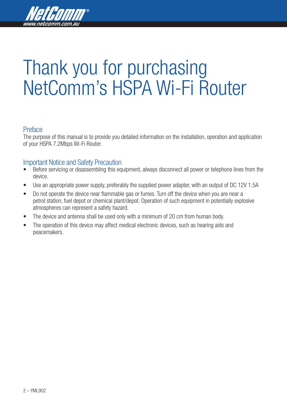 NetComm HSPA 7.2 MBPS WI-FI ROUTER 3G9W User Manual | Page 2 / 86