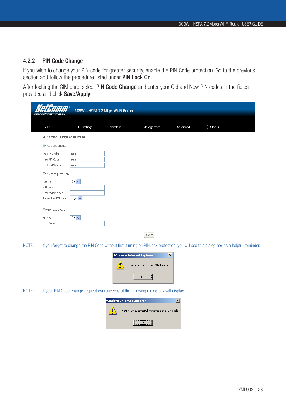 NetComm HSPA 7.2 MBPS WI-FI ROUTER 3G9W User Manual | Page 23 / 86
