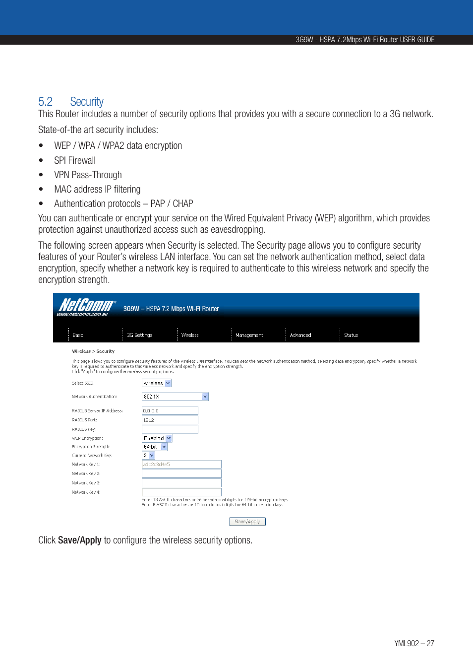 2 security | NetComm HSPA 7.2 MBPS WI-FI ROUTER 3G9W User Manual | Page 27 / 86