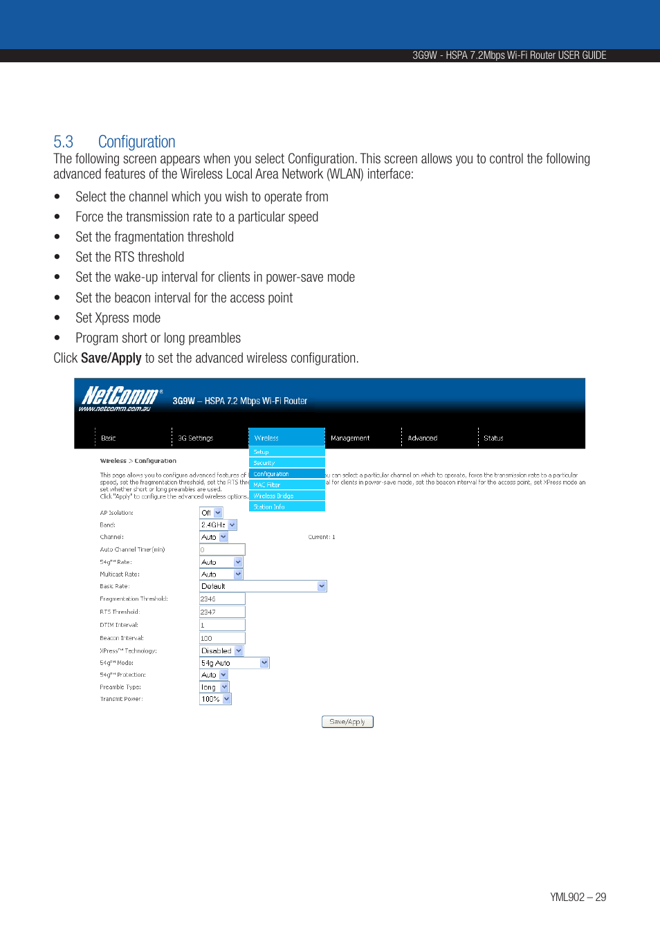 3 configuration | NetComm HSPA 7.2 MBPS WI-FI ROUTER 3G9W User Manual | Page 29 / 86