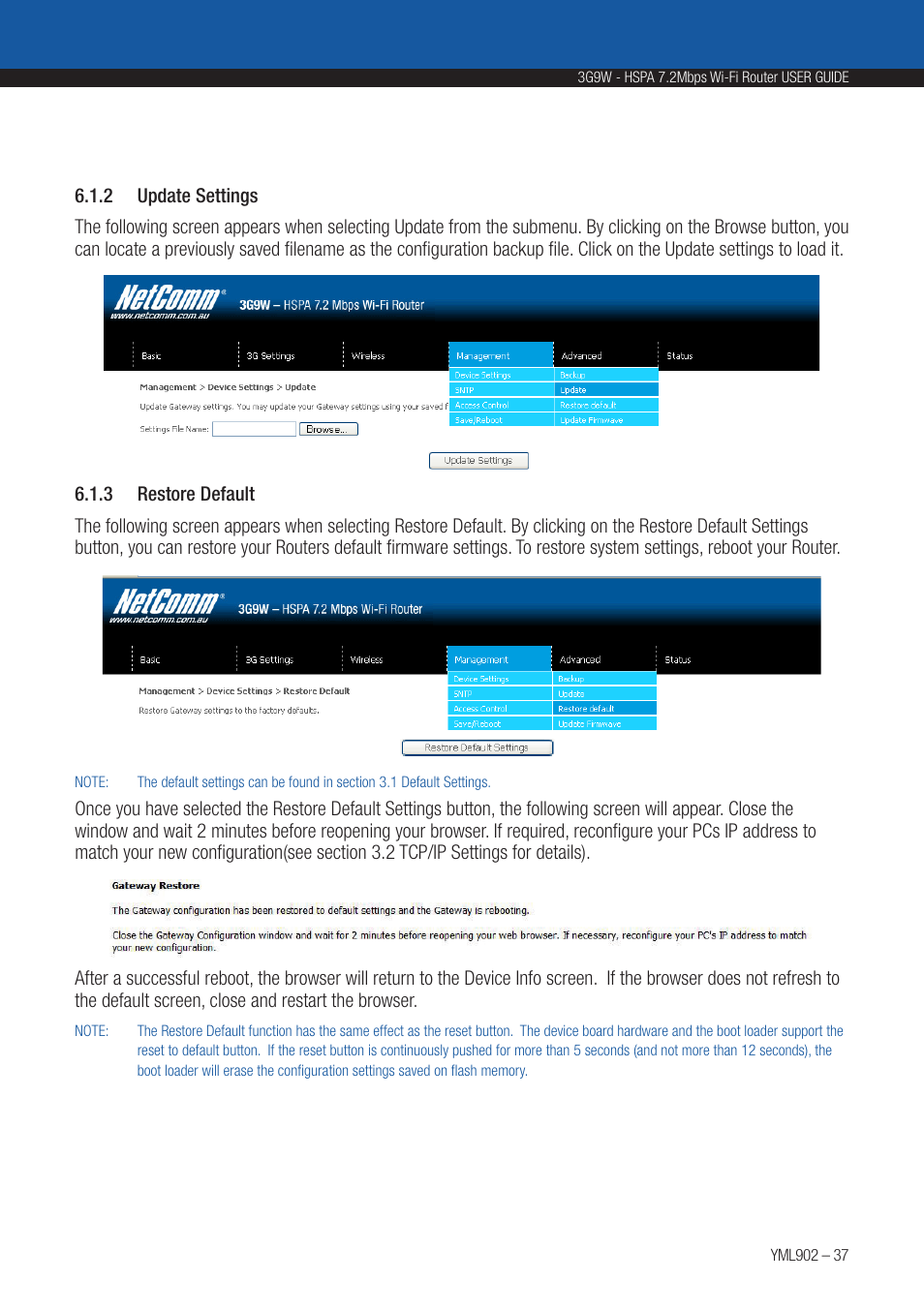 NetComm HSPA 7.2 MBPS WI-FI ROUTER 3G9W User Manual | Page 37 / 86