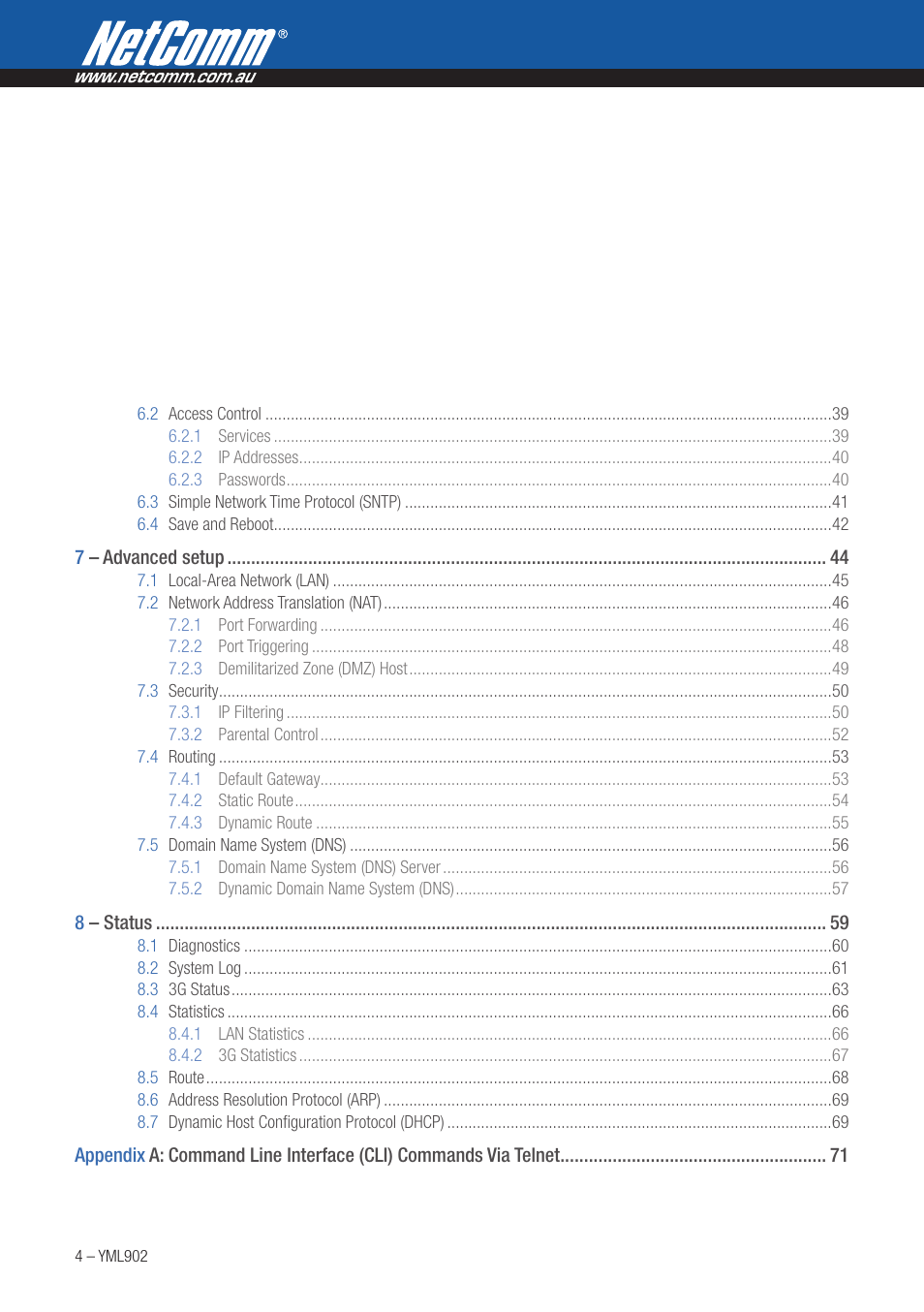 NetComm HSPA 7.2 MBPS WI-FI ROUTER 3G9W User Manual | Page 4 / 86