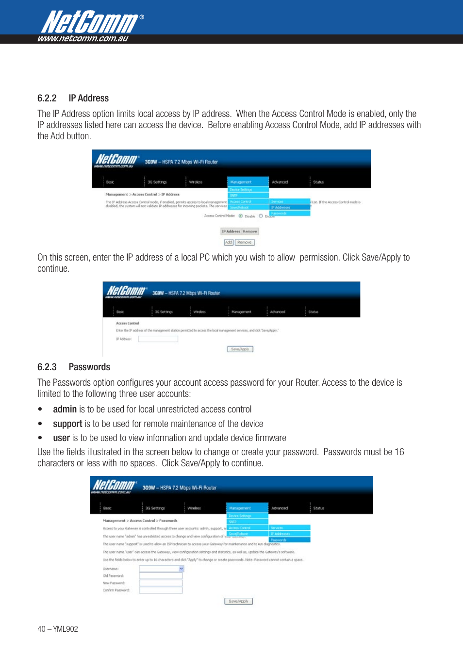 NetComm HSPA 7.2 MBPS WI-FI ROUTER 3G9W User Manual | Page 40 / 86