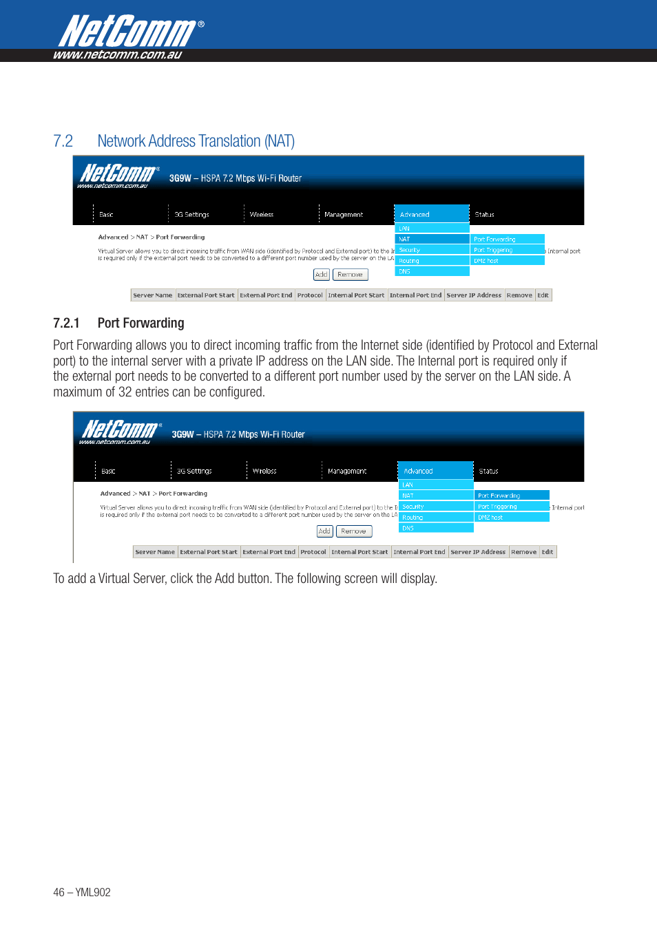 NetComm HSPA 7.2 MBPS WI-FI ROUTER 3G9W User Manual | Page 46 / 86