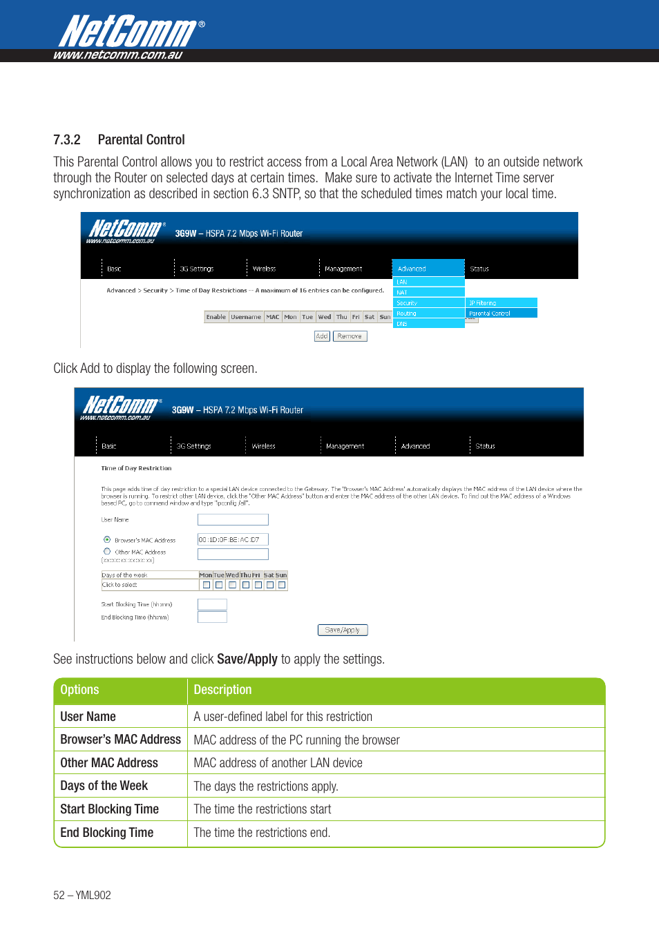 NetComm HSPA 7.2 MBPS WI-FI ROUTER 3G9W User Manual | Page 52 / 86