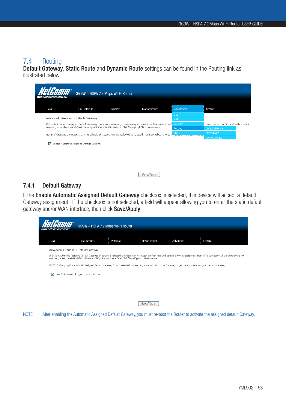 4 routing | NetComm HSPA 7.2 MBPS WI-FI ROUTER 3G9W User Manual | Page 53 / 86